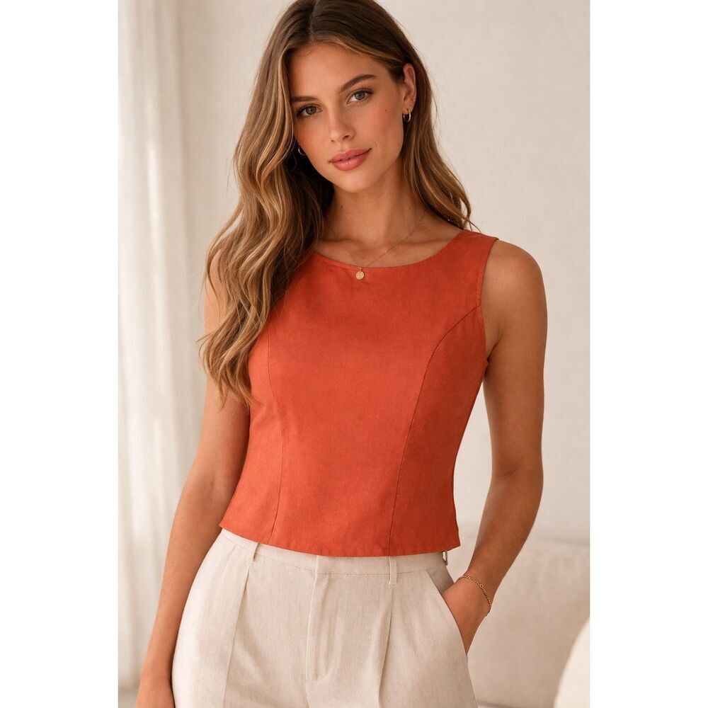 Vintage Christie & Jill 100% Silk Orange Button Back Top